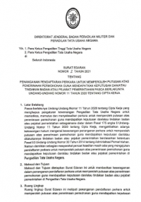 Surat Edaran Dirjen Badimiltun No. 2 Tahun 2021: Penanganan Pendaftaran Perkara Untuk Memperoleh Putusan Atas Penerimaan Permohonan Guna Mendapatkan Keputusan Dan Atau Tindakan Badan Atau Pejabat Pemerintah Pasca Berlakunya Undang-Undang Nomor 11 Tahun 2020 Tentang Cipta Kerja