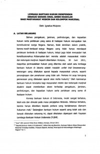 Lembaga Bantuan Hukum Independen Sebagai Sarana Ideal Akses Keadilan Bagi Masyarakat Miskin dan Kemlompok Marjinal